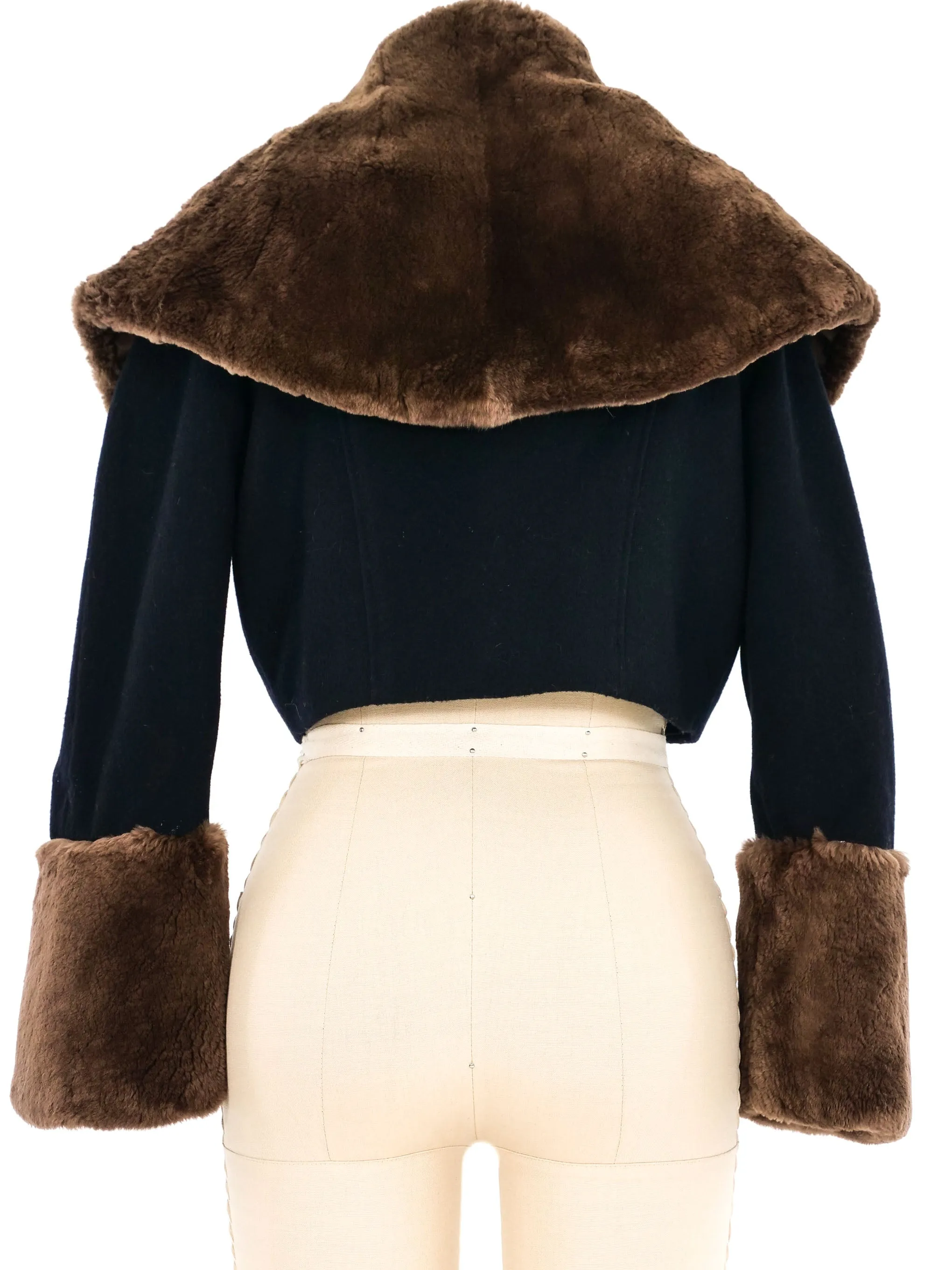 1990s Christian Lacroix Faux Fur Trim Cropped Wool Jacket