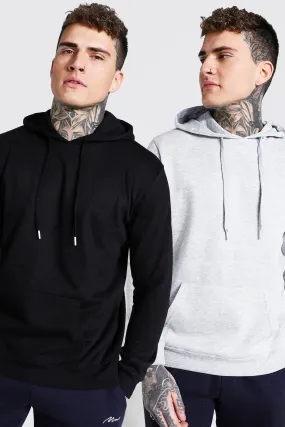 2 Pack Basic Over The Head Hoodie | boohooMAN UK