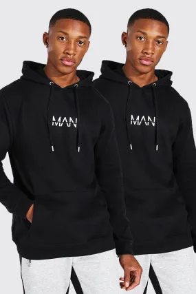 2 Pack Original MAN Over The Head Hoodie | boohooMAN UK