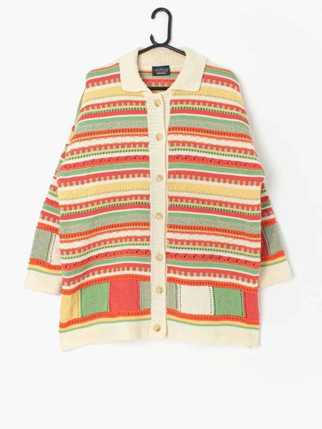 90s vintage The Sweater Shop cardigan, multicoloured pastel colours – Large / XL