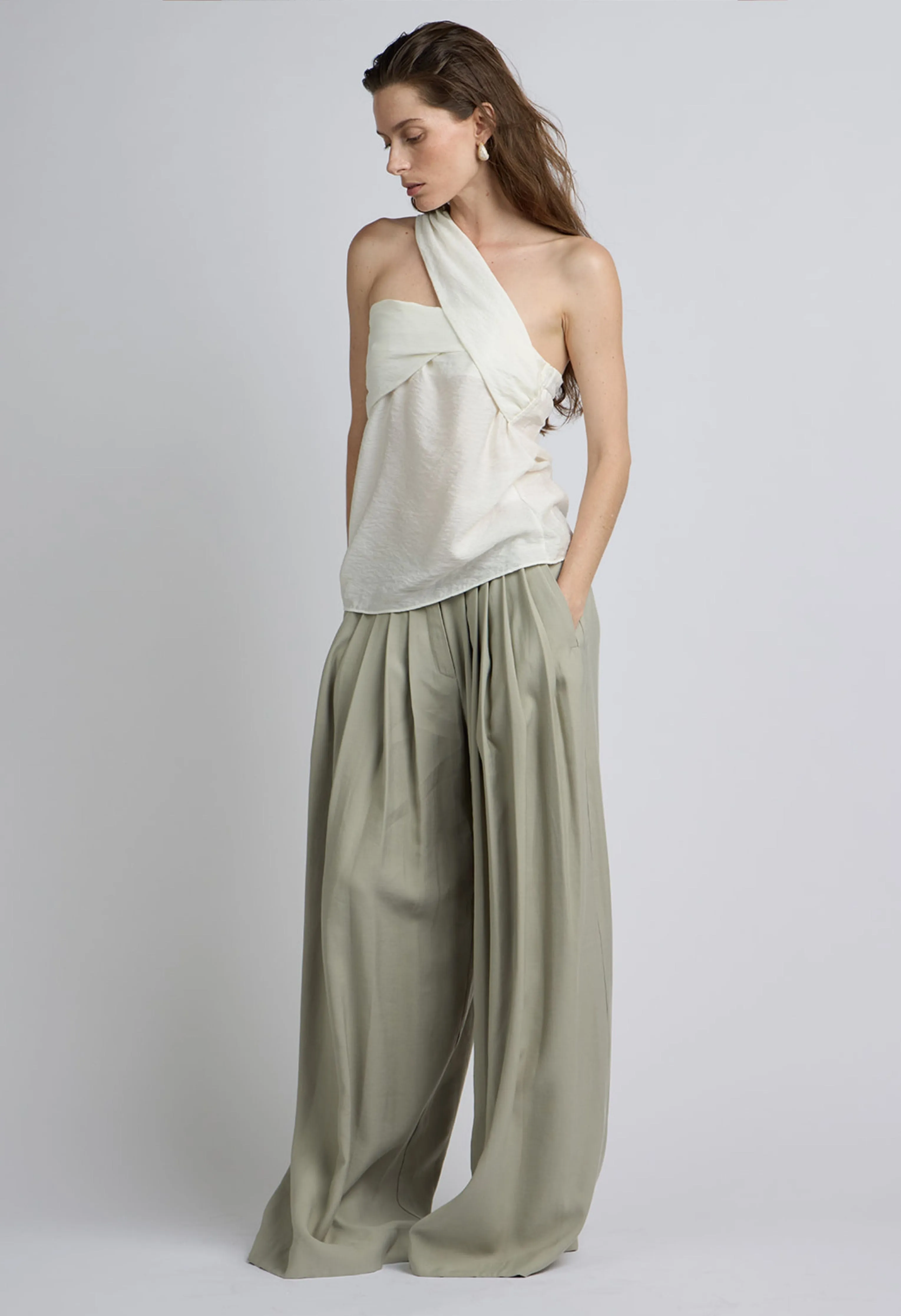 Alina One Shoulder Draped Top in Vanilla