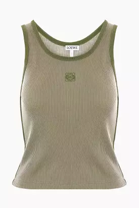 Anagram logo embroidered ribbed silk sleeveless top