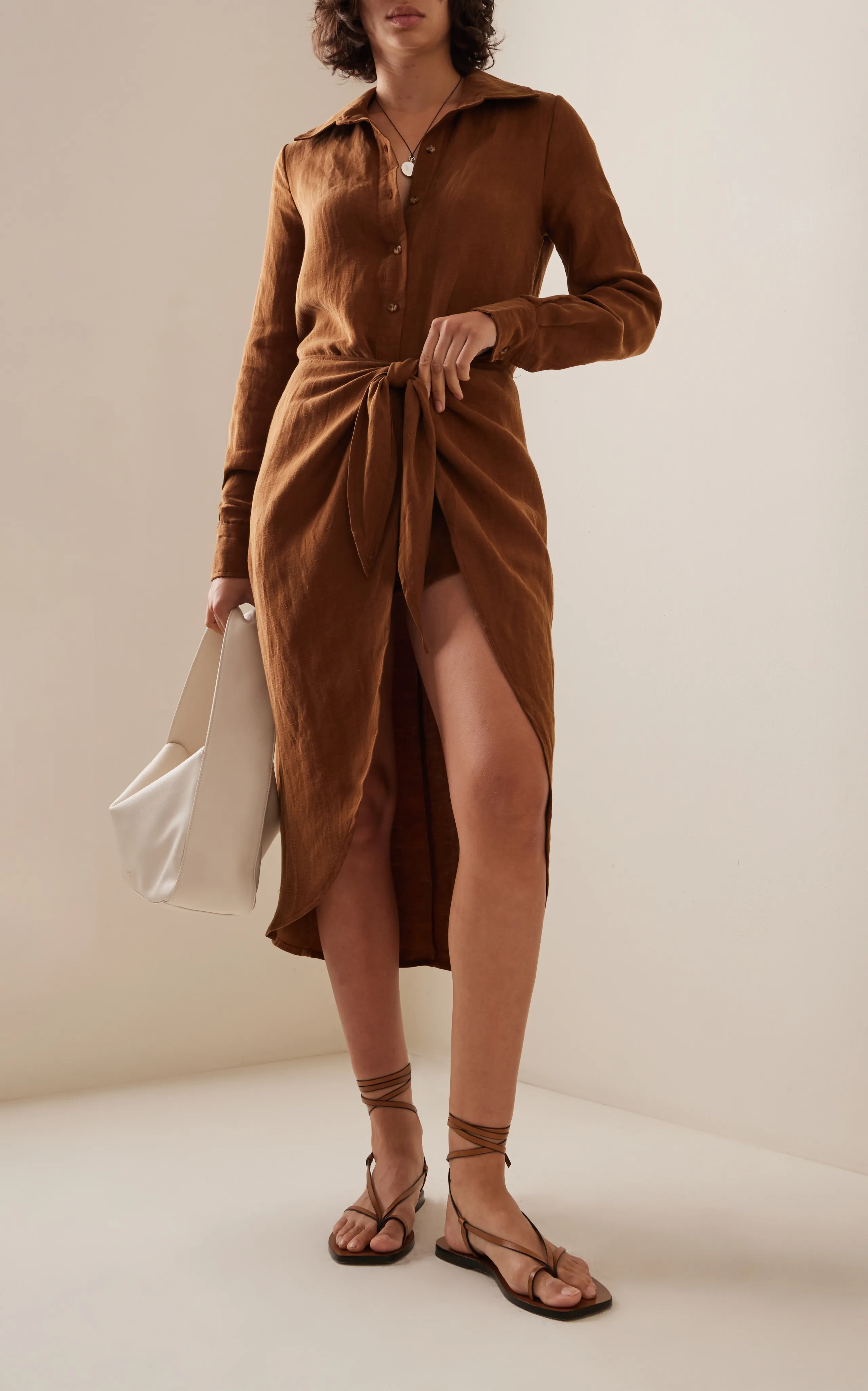 Anemos The L.A. Linen-Blend Midi Wrap Shirt Dress