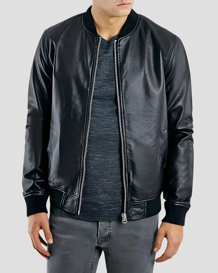 Bailei Black Bomber Leather Jacket