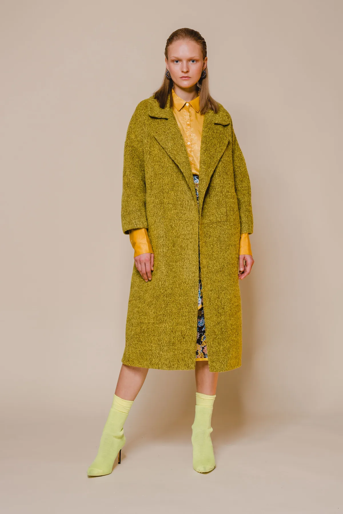 Belted Yak wool Coat -Yellow