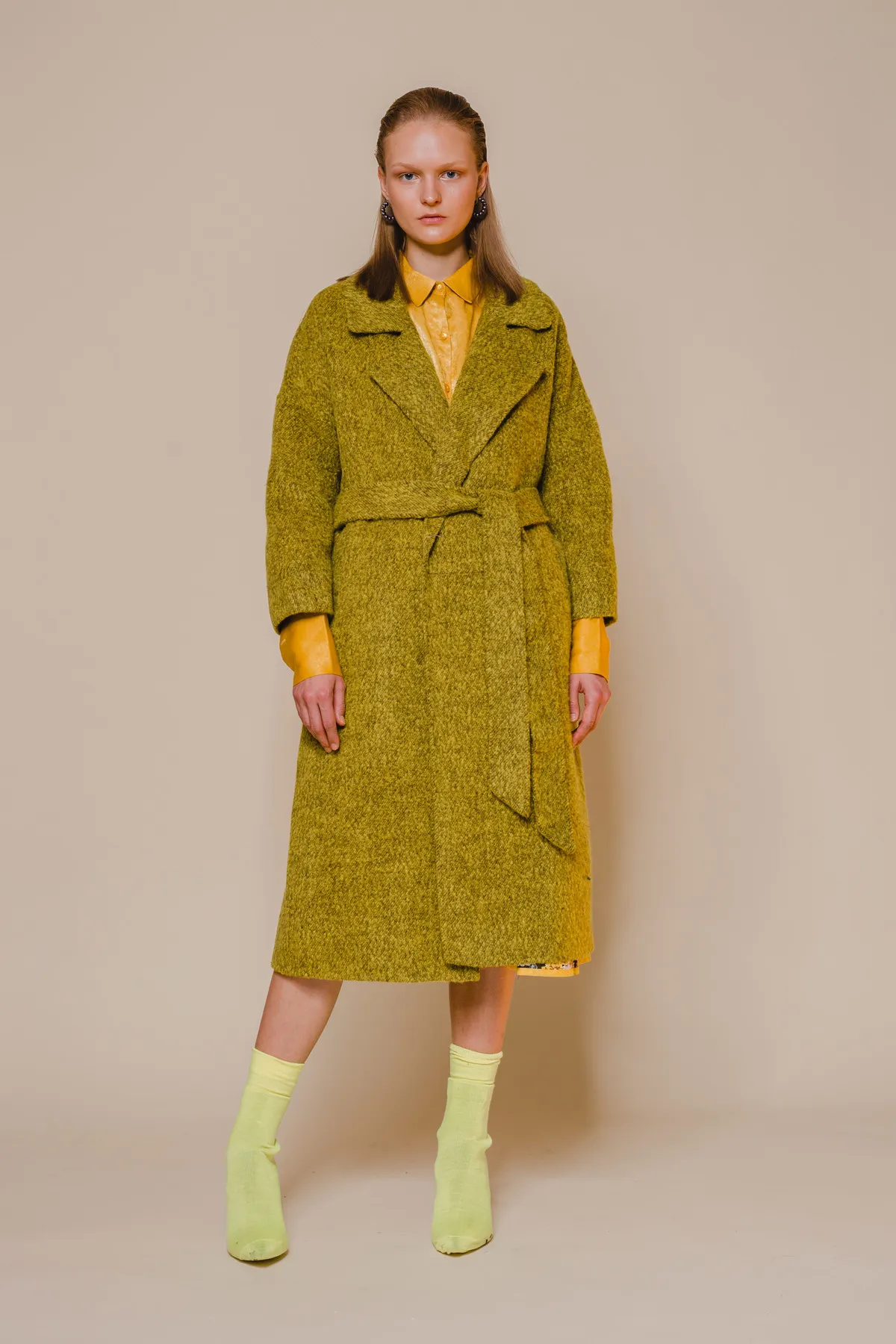 Belted Yak wool Coat -Yellow