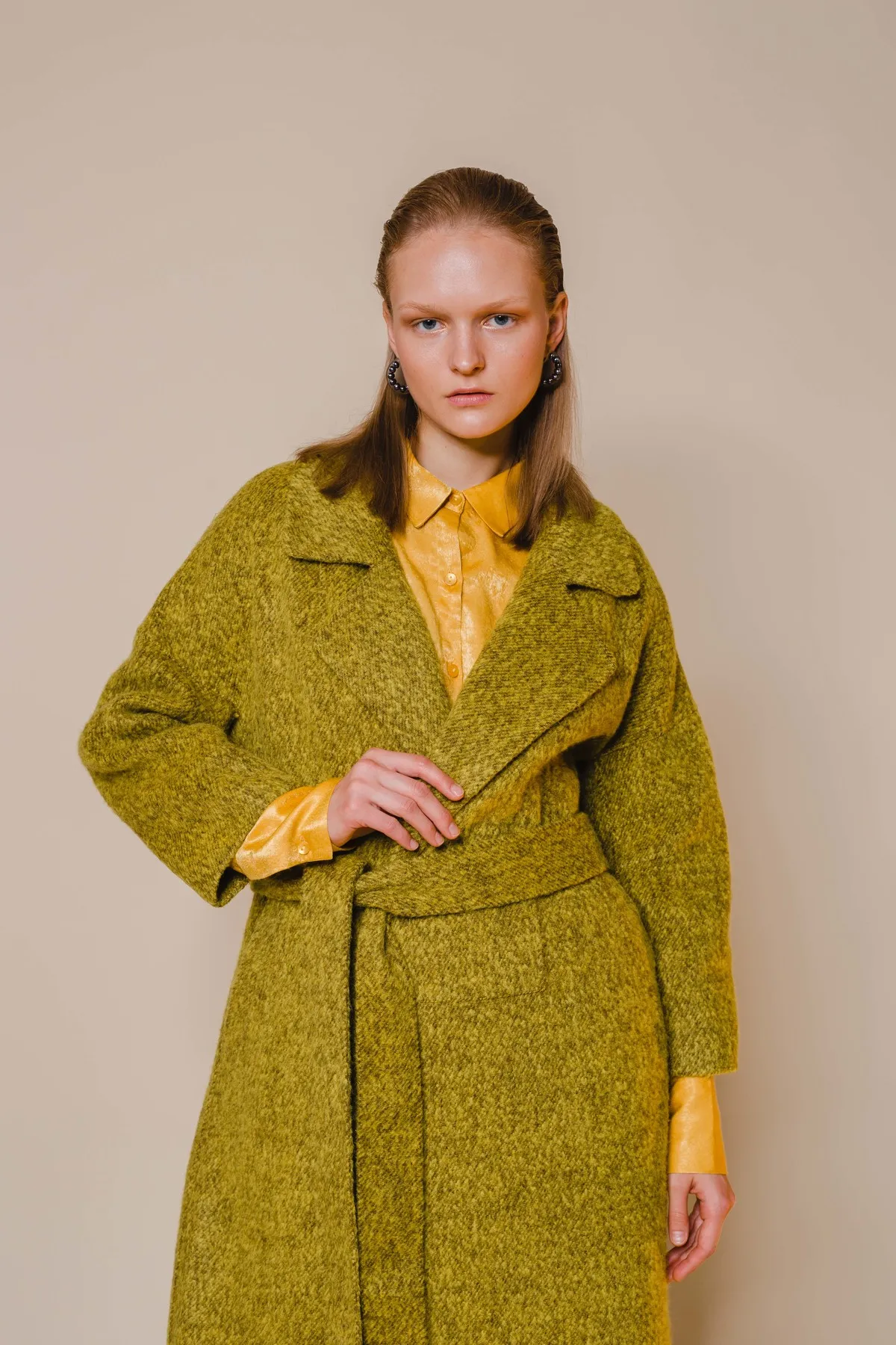 Belted Yak wool Coat -Yellow