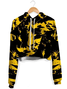 Black and Yellow Paint Splatter Fleece Crop Hoodie (Clearance)