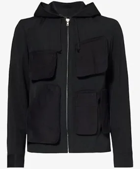 Black Comme Des Garcon Mens Black Hooded patches regular-fit wool jacket