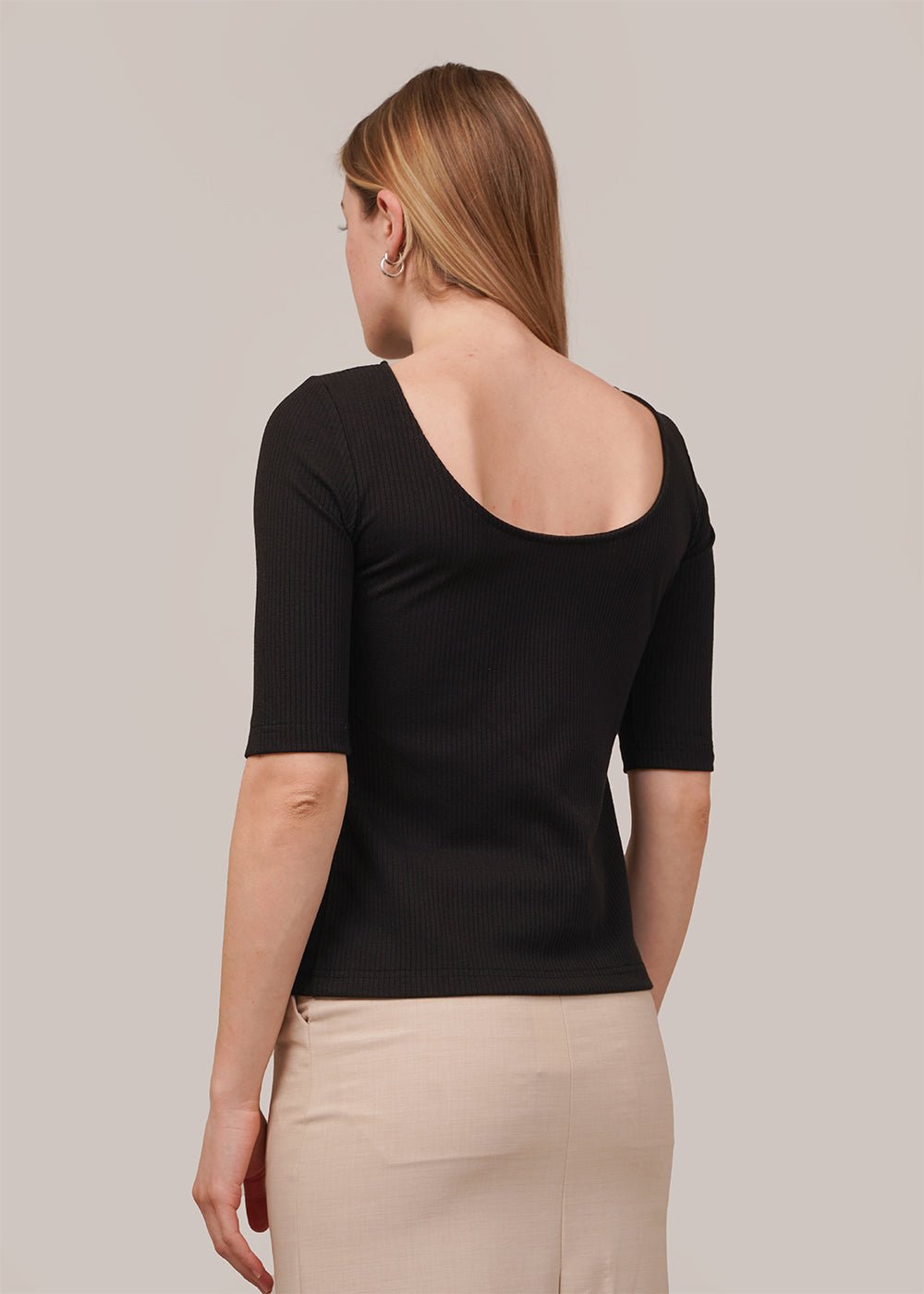 Black Scoop Back Ribbed Top