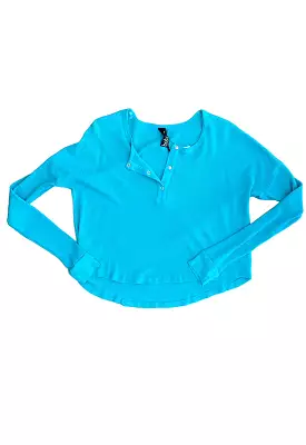 Bobi - Drop Shoulder Long Sleeve Henley Top Teal Splash