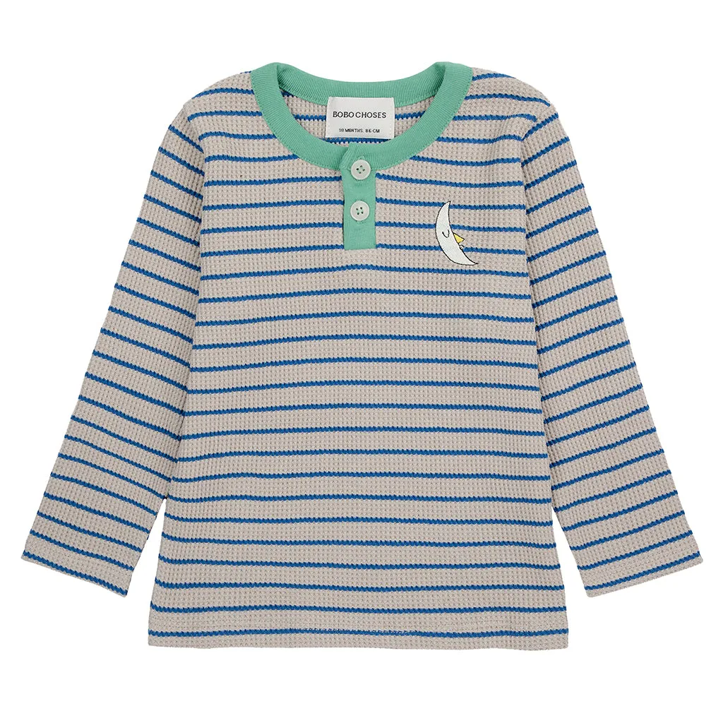 Bobo Choses Baby Waffle Henley T-shirt Grey With Blue Stripes