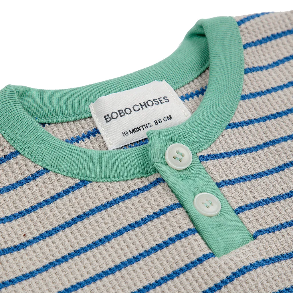 Bobo Choses Baby Waffle Henley T-shirt Grey With Blue Stripes