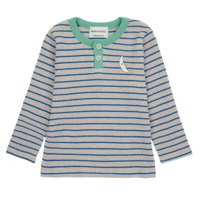 Bobo Choses Baby Waffle Henley T-shirt Grey With Blue Stripes