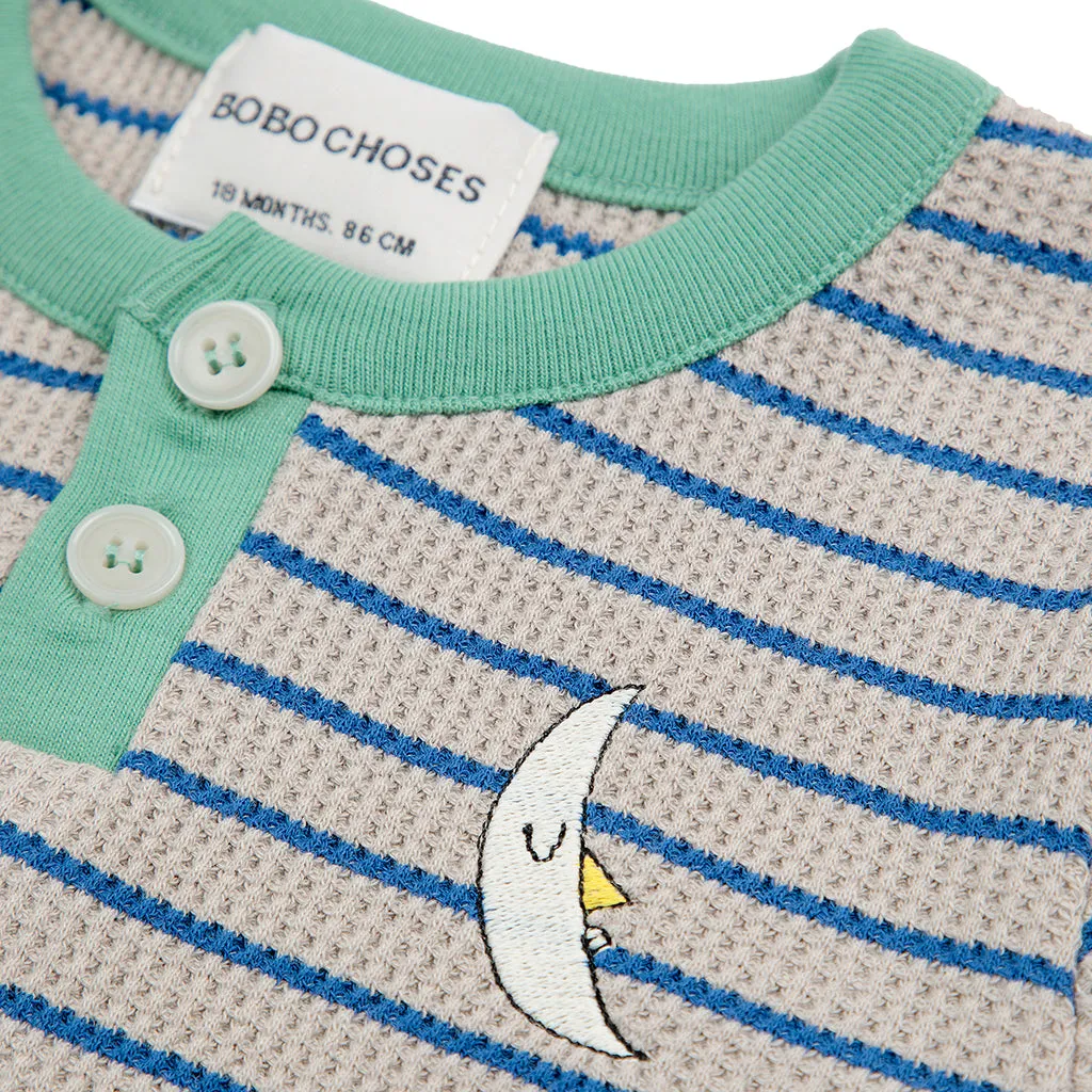 Bobo Choses Baby Waffle Henley T-shirt Grey With Blue Stripes