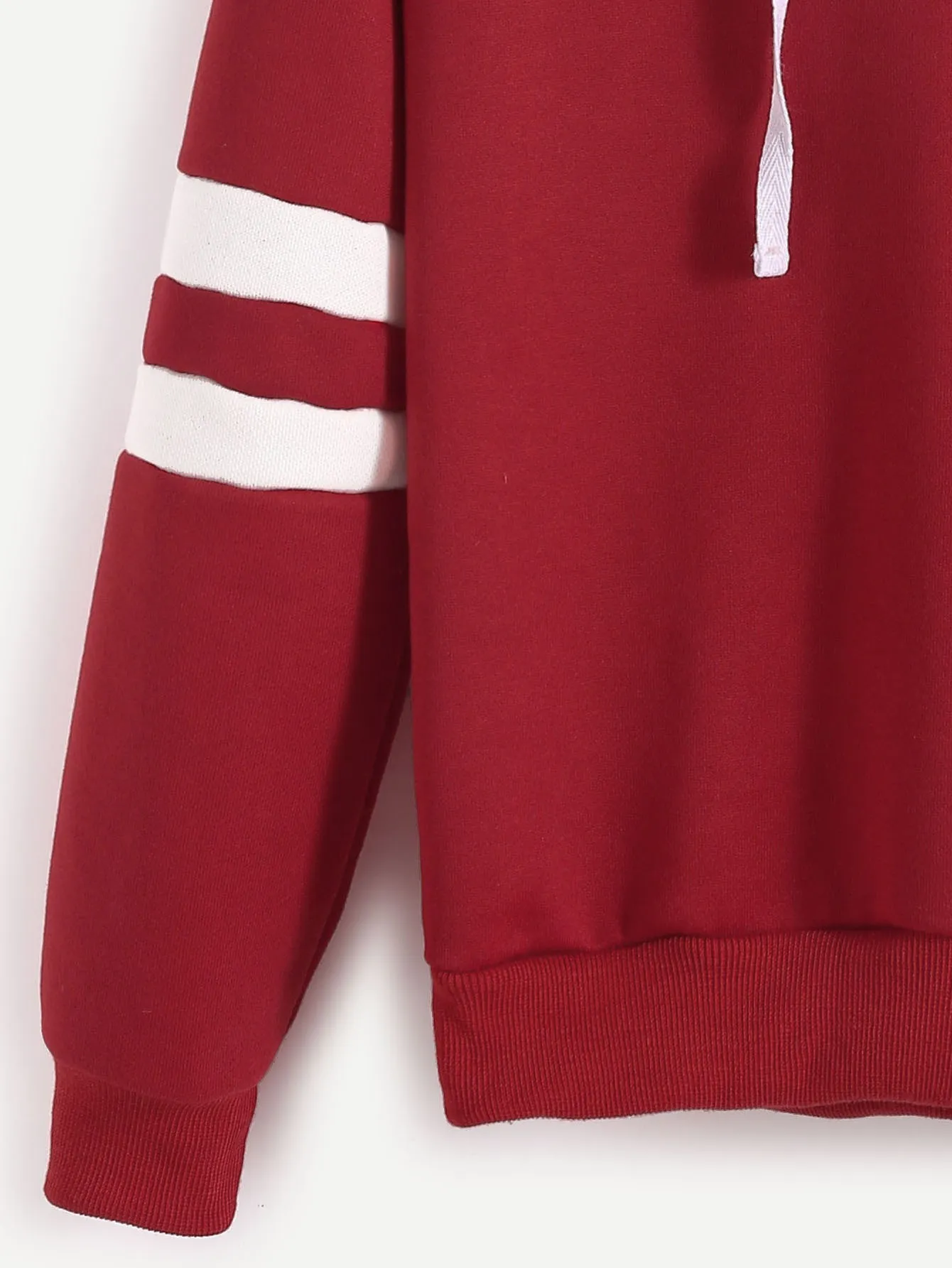 Burgundy Alien Embroidered Hooded Hoodie Striped Sweatshirt