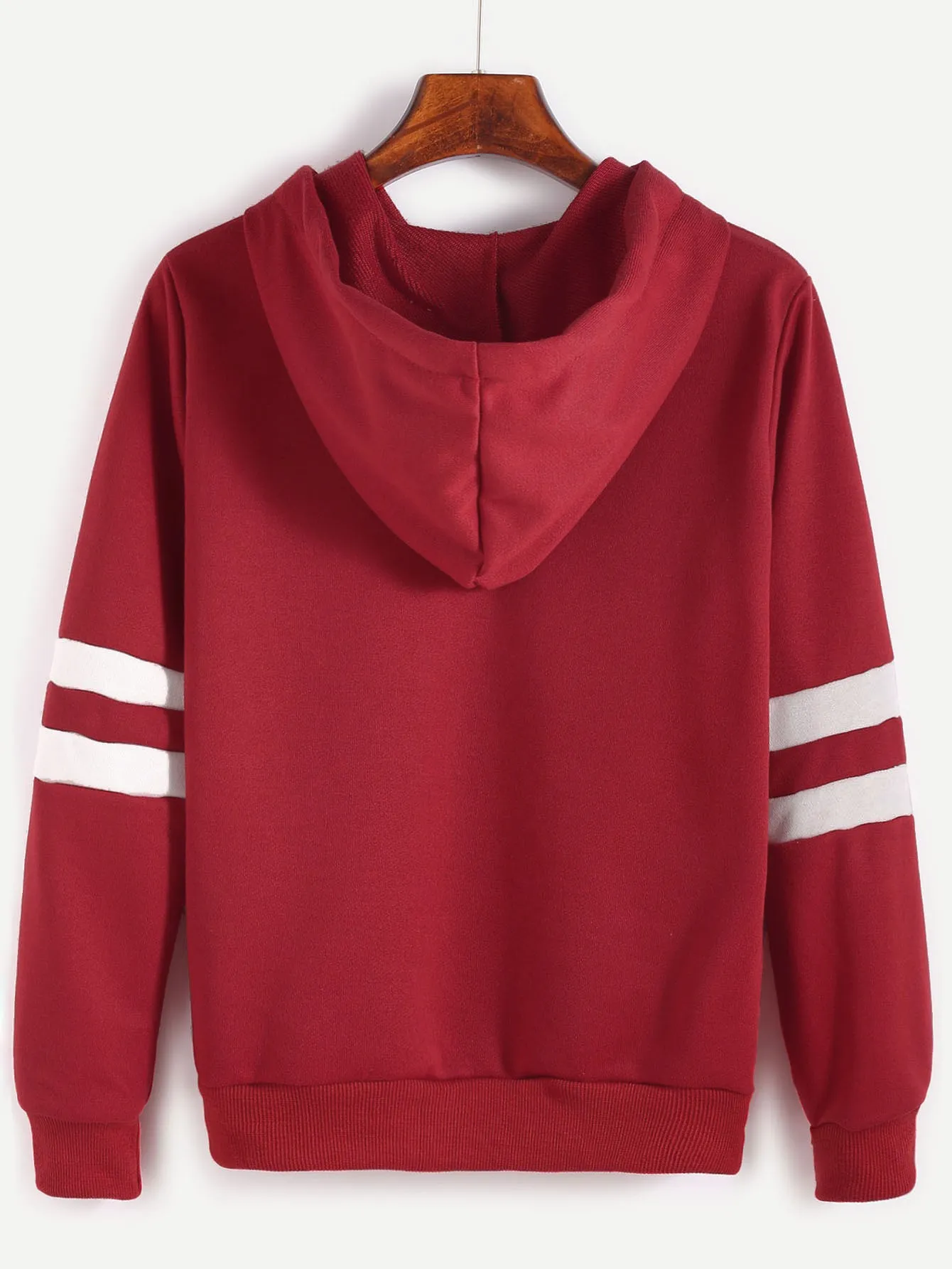 Burgundy Alien Embroidered Hooded Hoodie Striped Sweatshirt