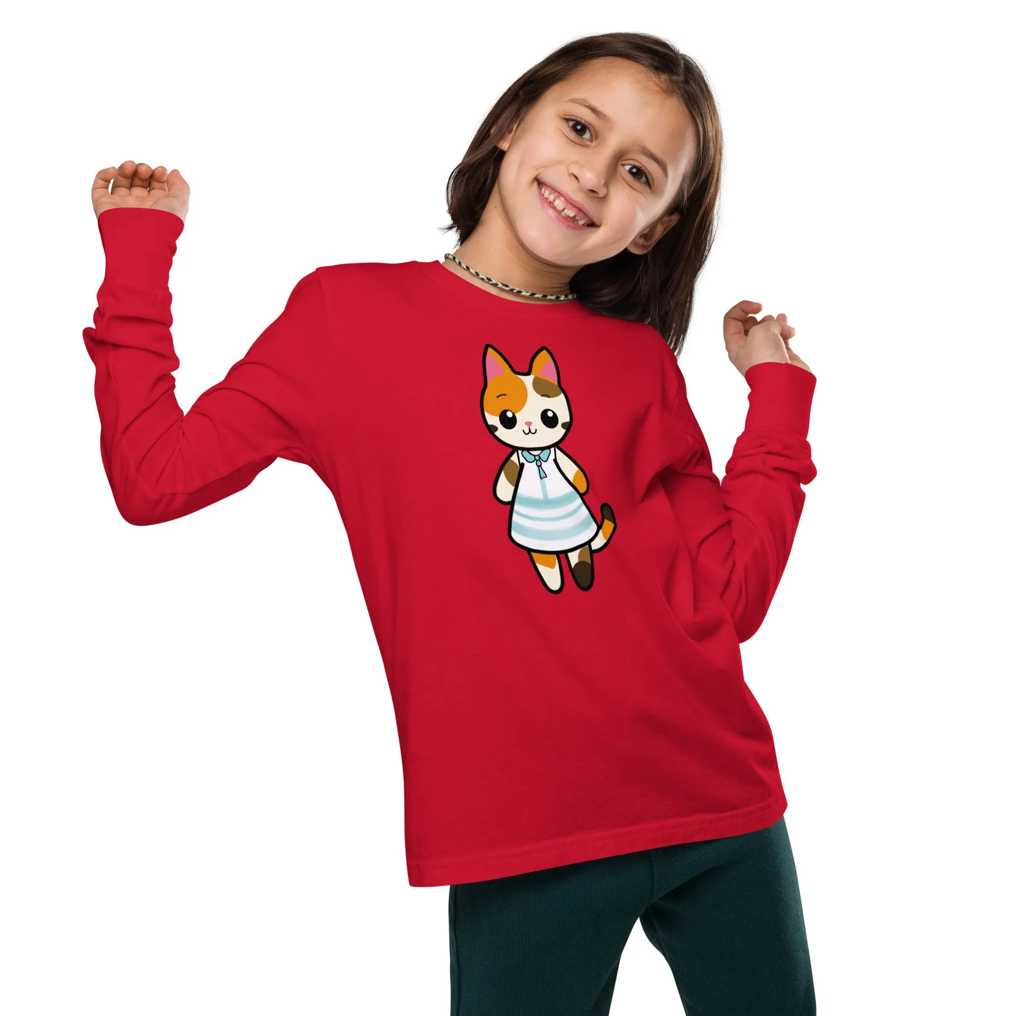 Calico Cat in a Sun Dress Youth Long Sleeve Tee