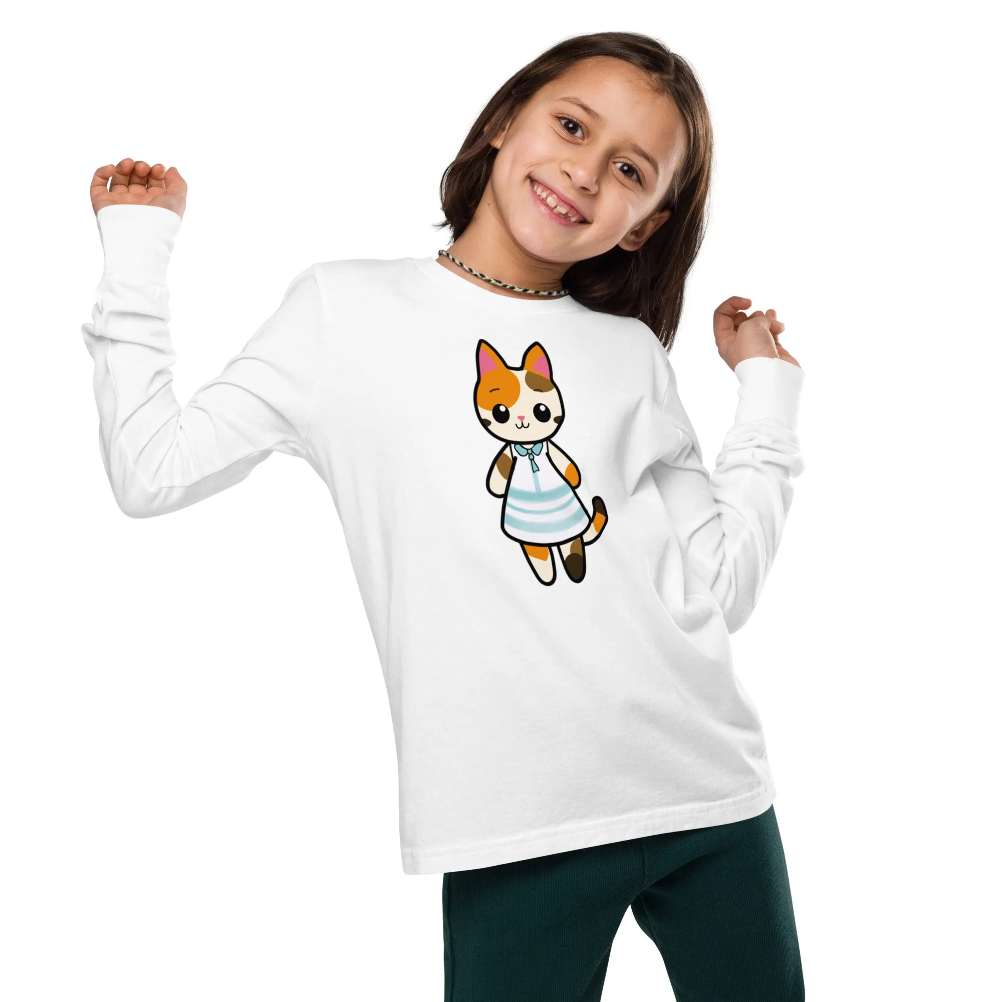 Calico Cat in a Sun Dress Youth Long Sleeve Tee