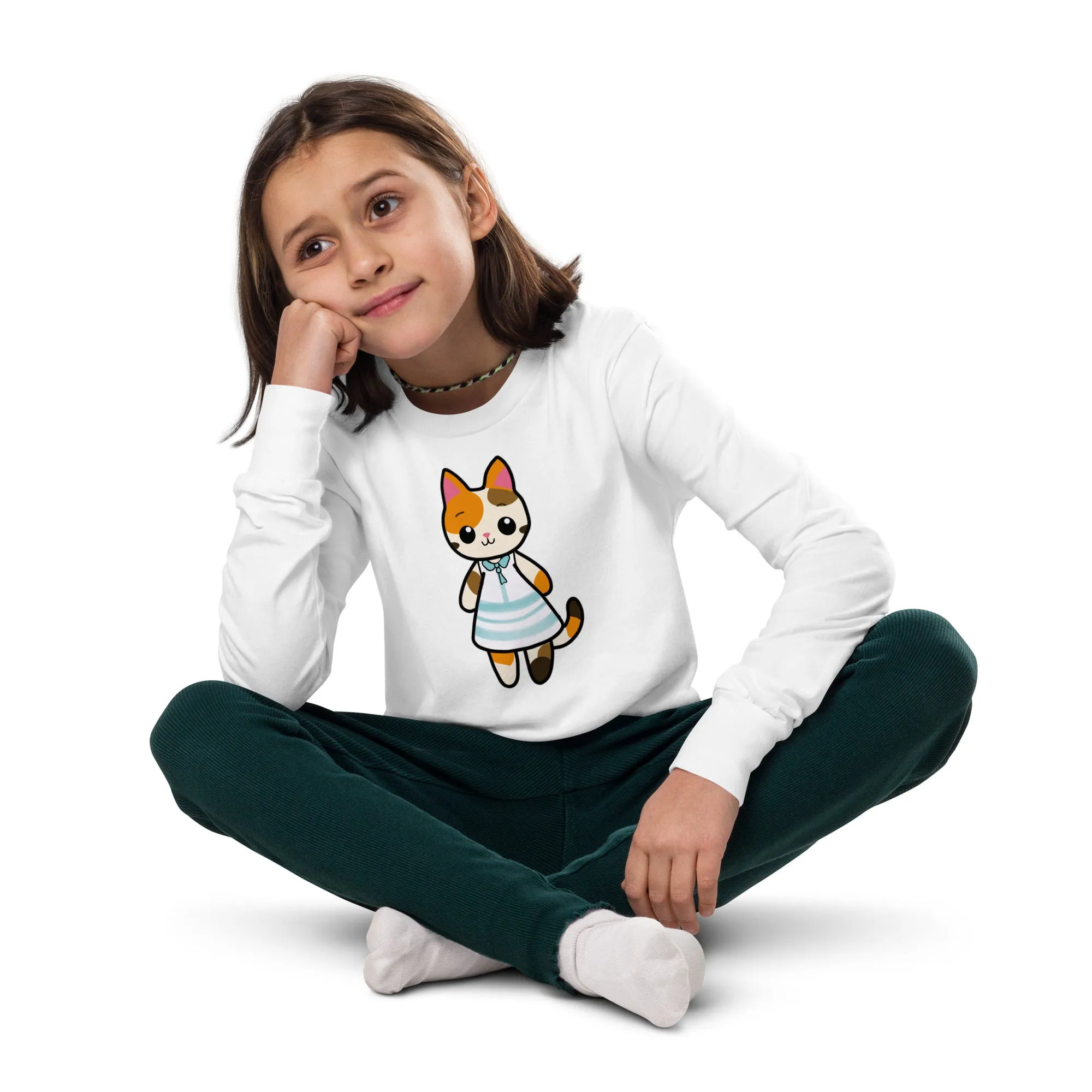 Calico Cat in a Sun Dress Youth Long Sleeve Tee