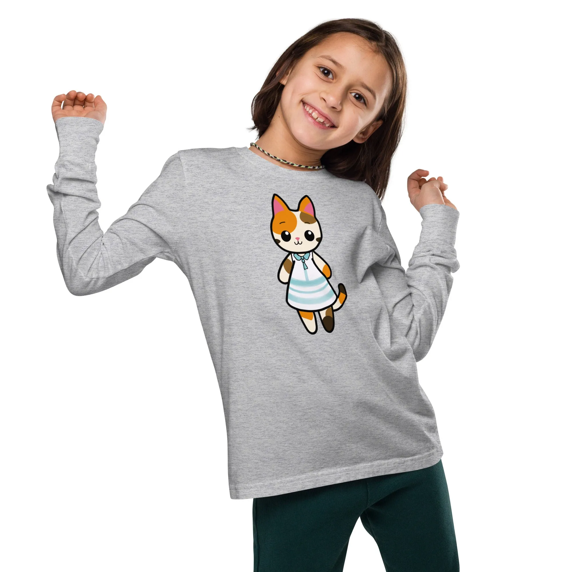 Calico Cat in a Sun Dress Youth Long Sleeve Tee