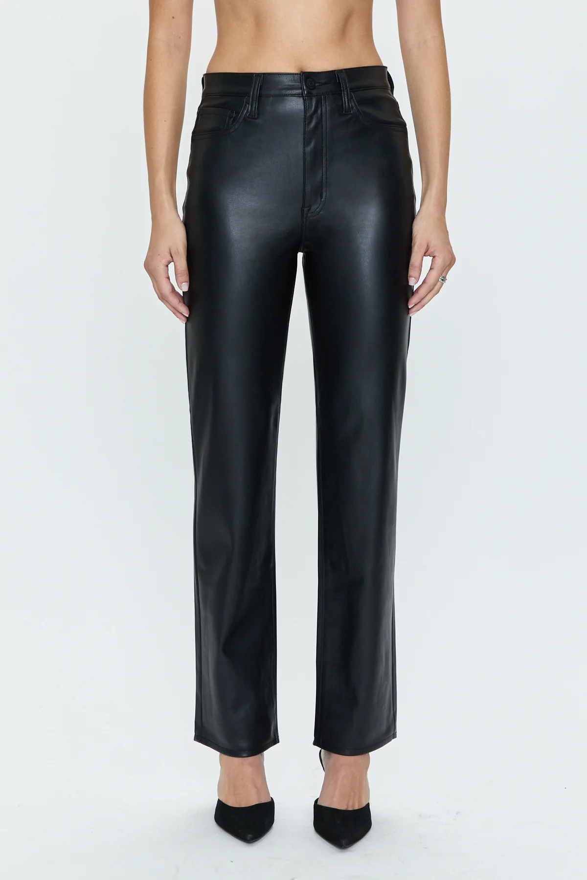 Cassie Vegan Leather High Waisted Straight Leg Jeans