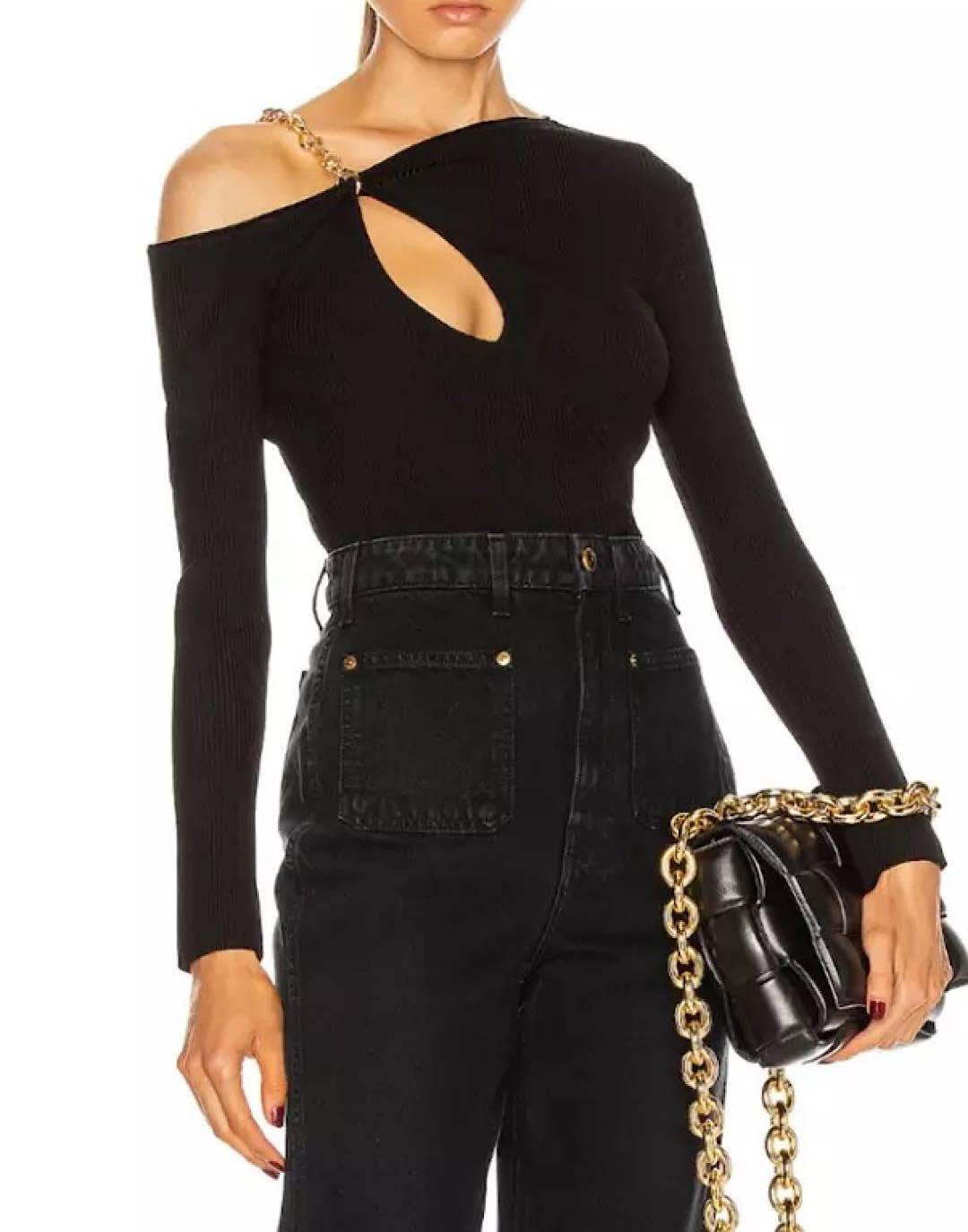 Chain Strapped Ribbed Knit Top