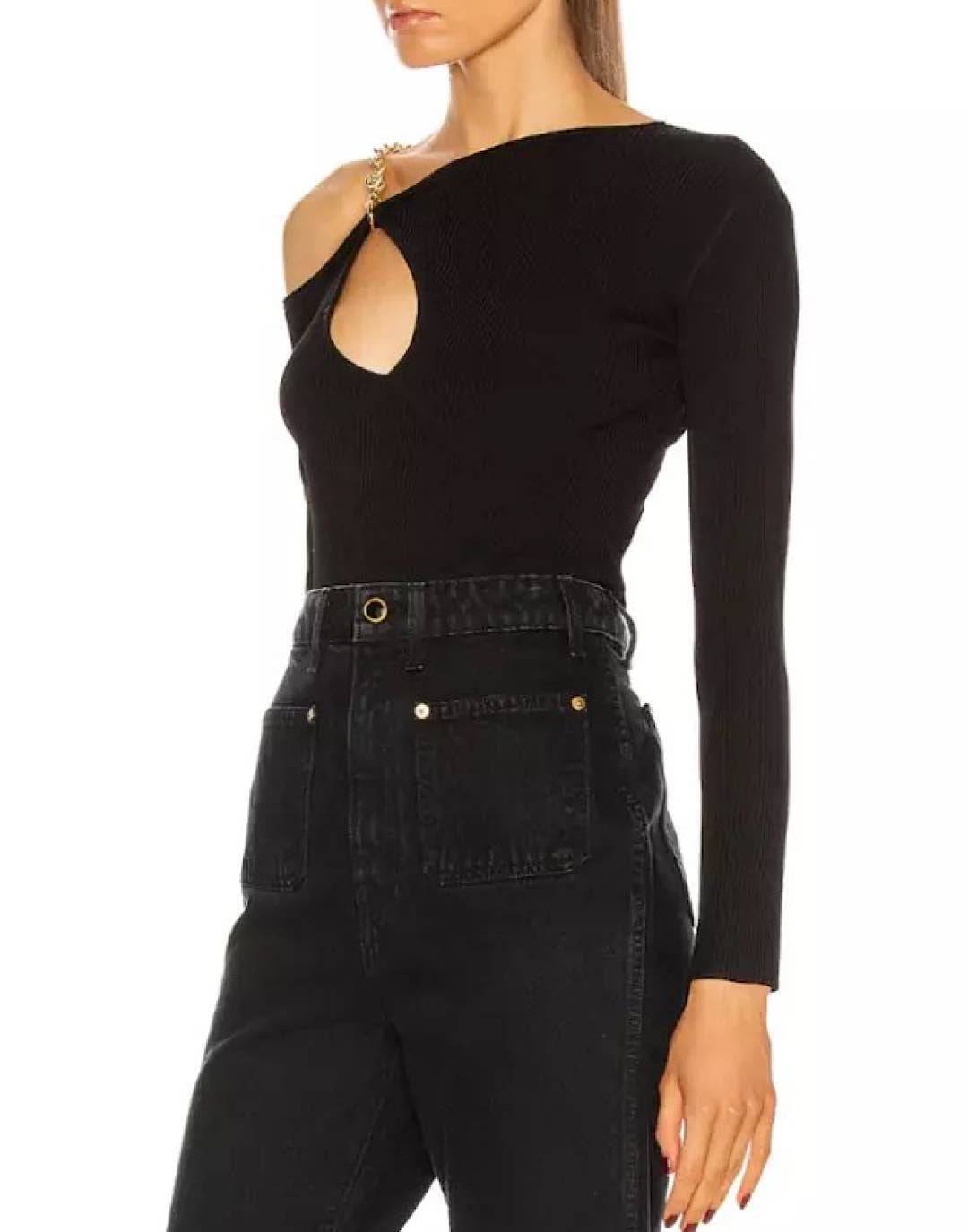 Chain Strapped Ribbed Knit Top