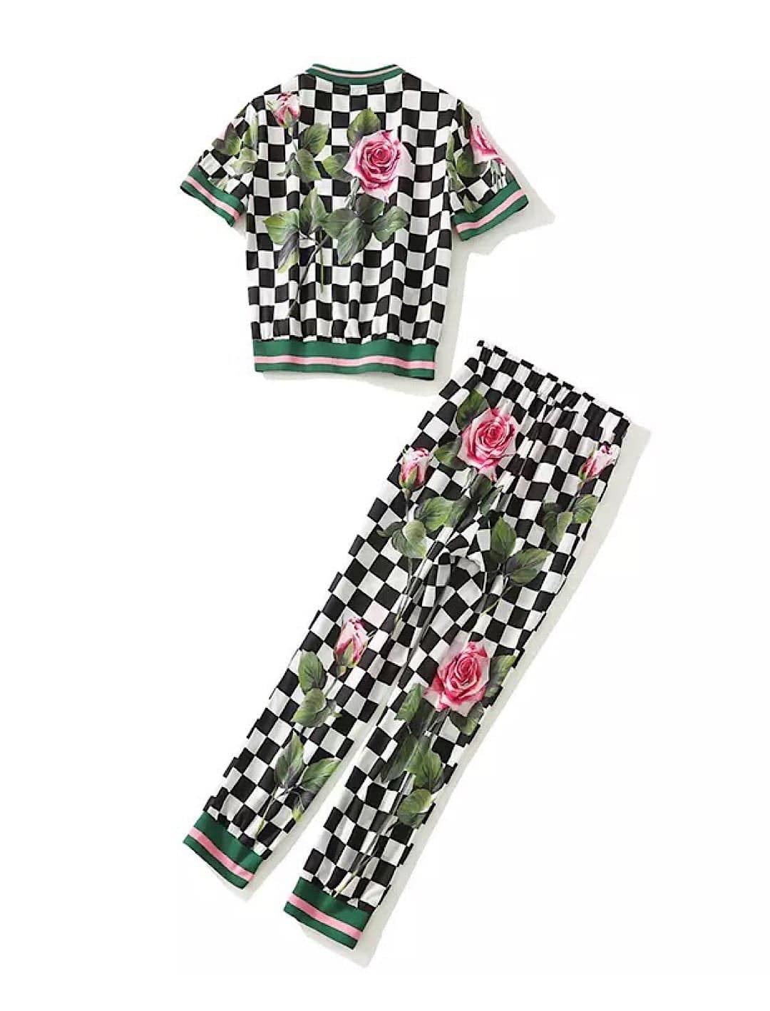 Checkers Rose Print Top and Pants Set