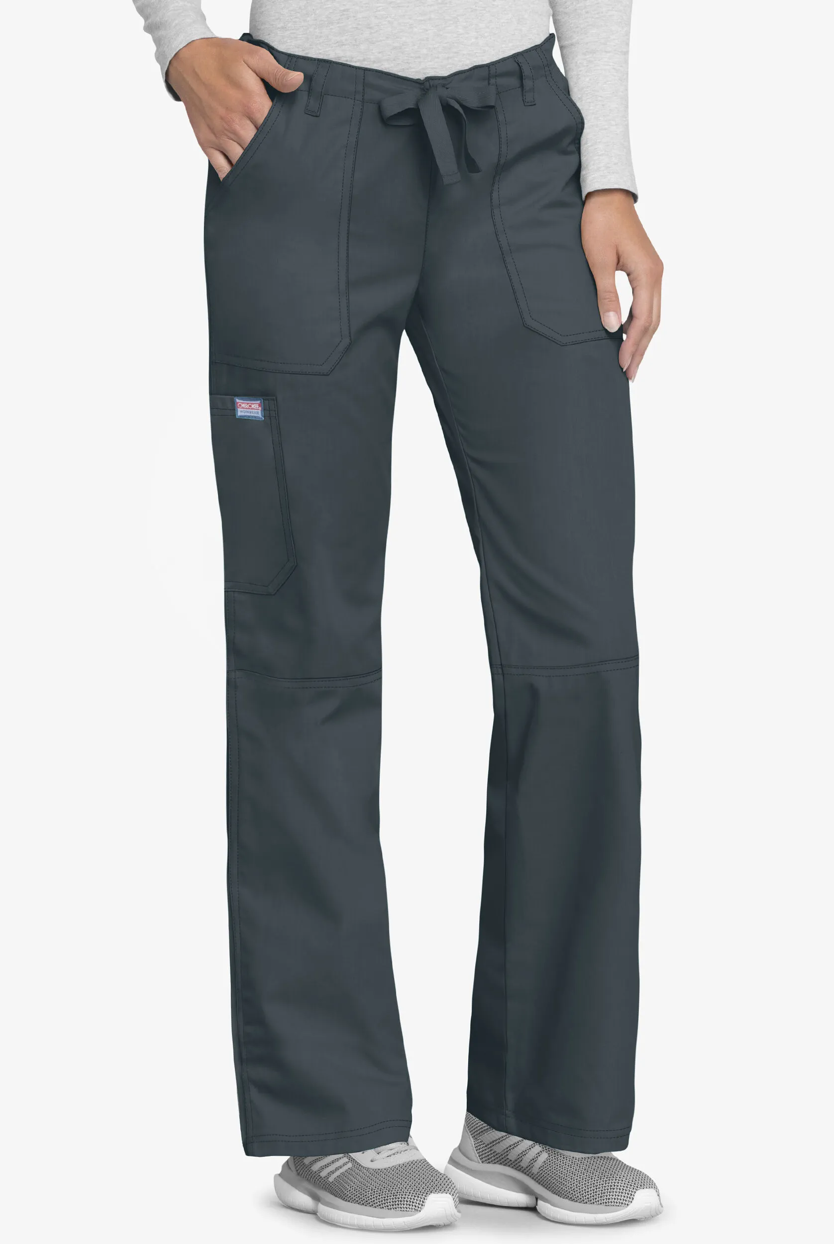 Cherokee Workwear Women's 4-Pocket Low-Rise Drawstring Cargo Scrub Pants - Petite