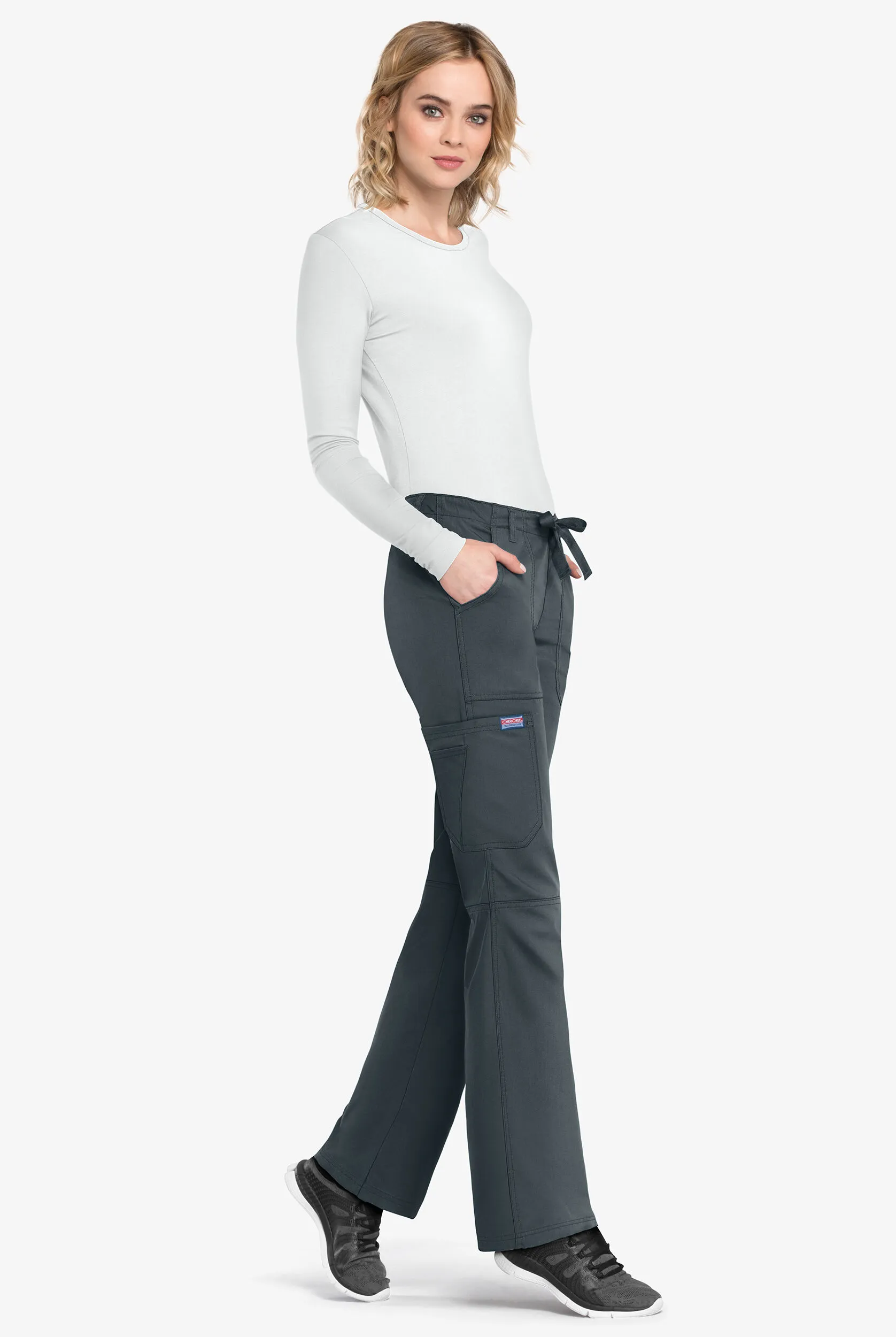 Cherokee Workwear Women's 4-Pocket Low-Rise Drawstring Cargo Scrub Pants - Petite