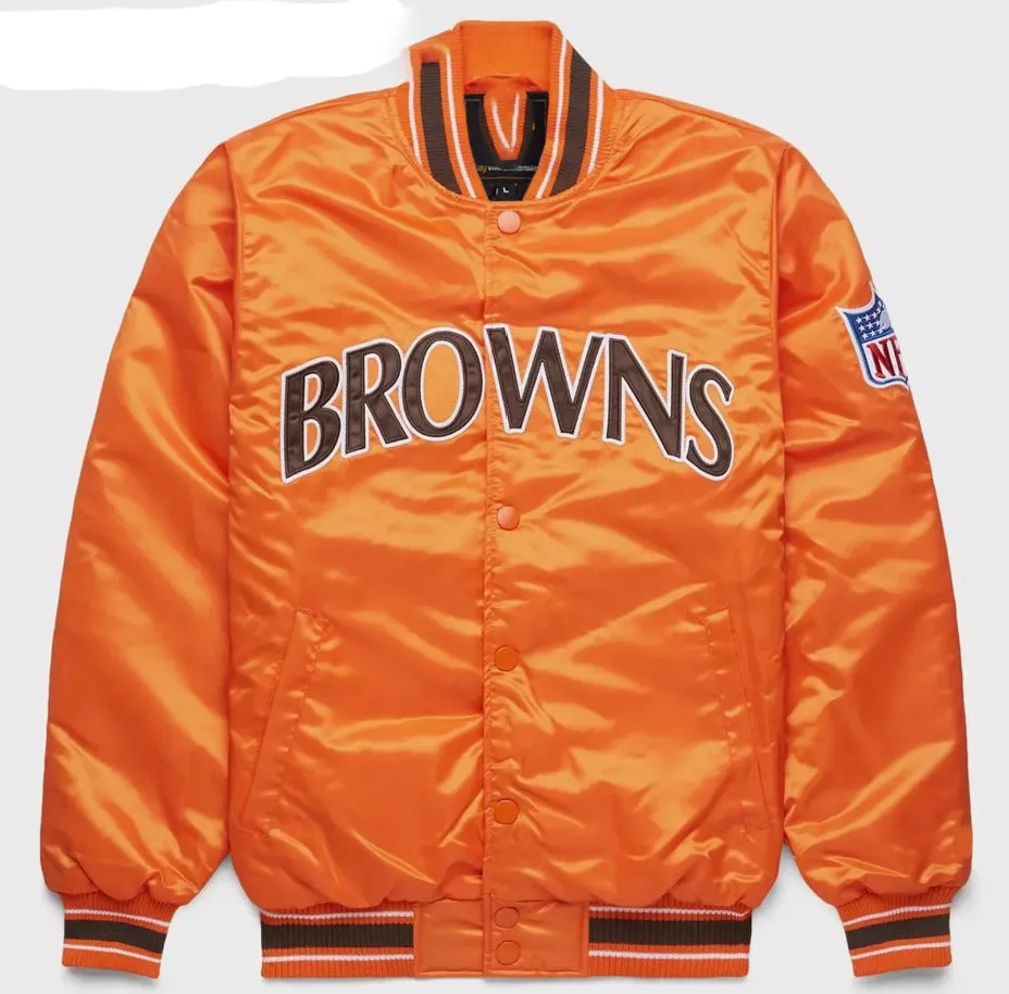 Classic NFL Cleveland browns Satin Varsity Vintage bomber Jacket-03