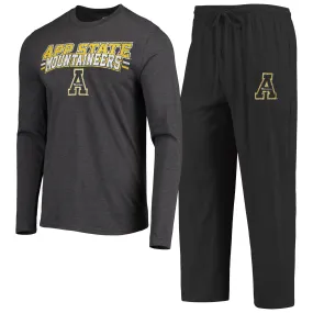 Concepts Sport Appalachian State Mountaineers Black/Heathered Charcoal Meter Long Sleeve T-Shirt & Pants Sleep Set