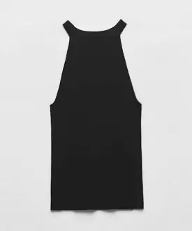 Cotton Ribbed Knit Tank Top In Black