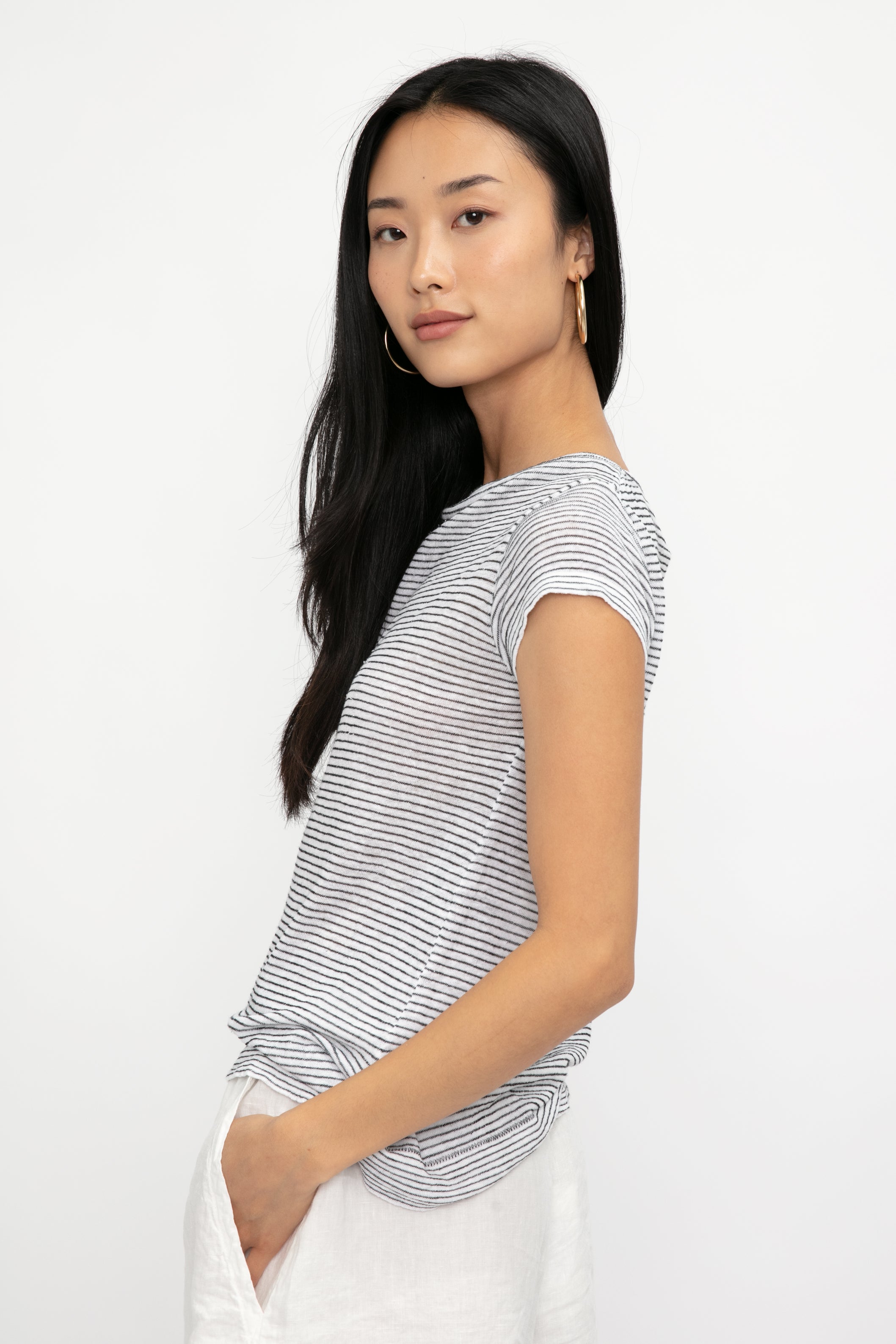 Cotton T-Shirt Top in Grey Stripe