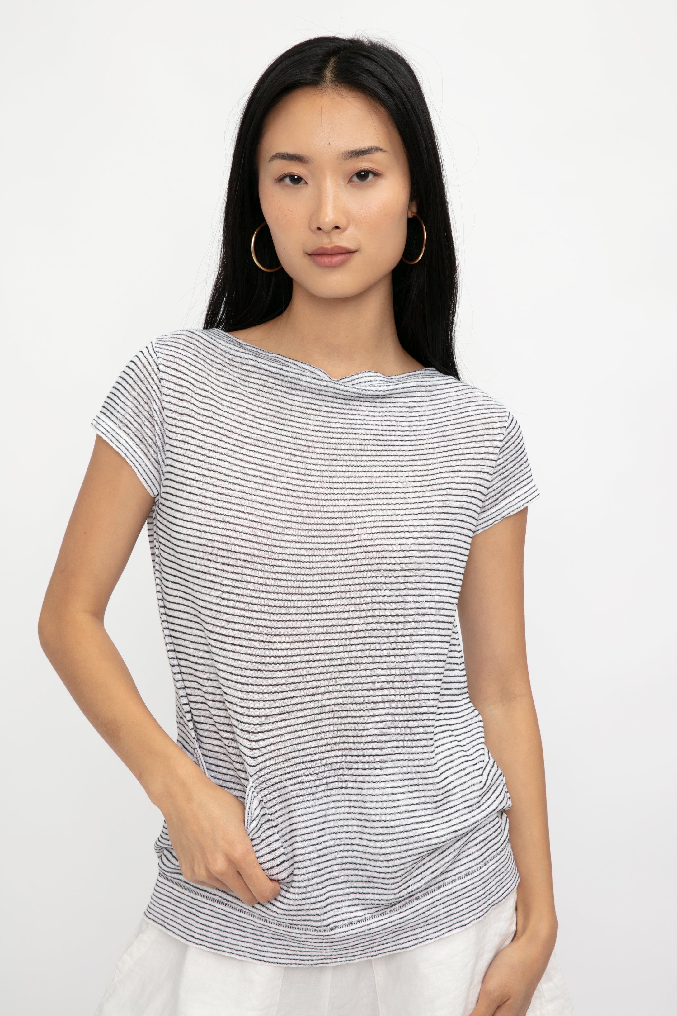 Cotton T-Shirt Top in Grey Stripe