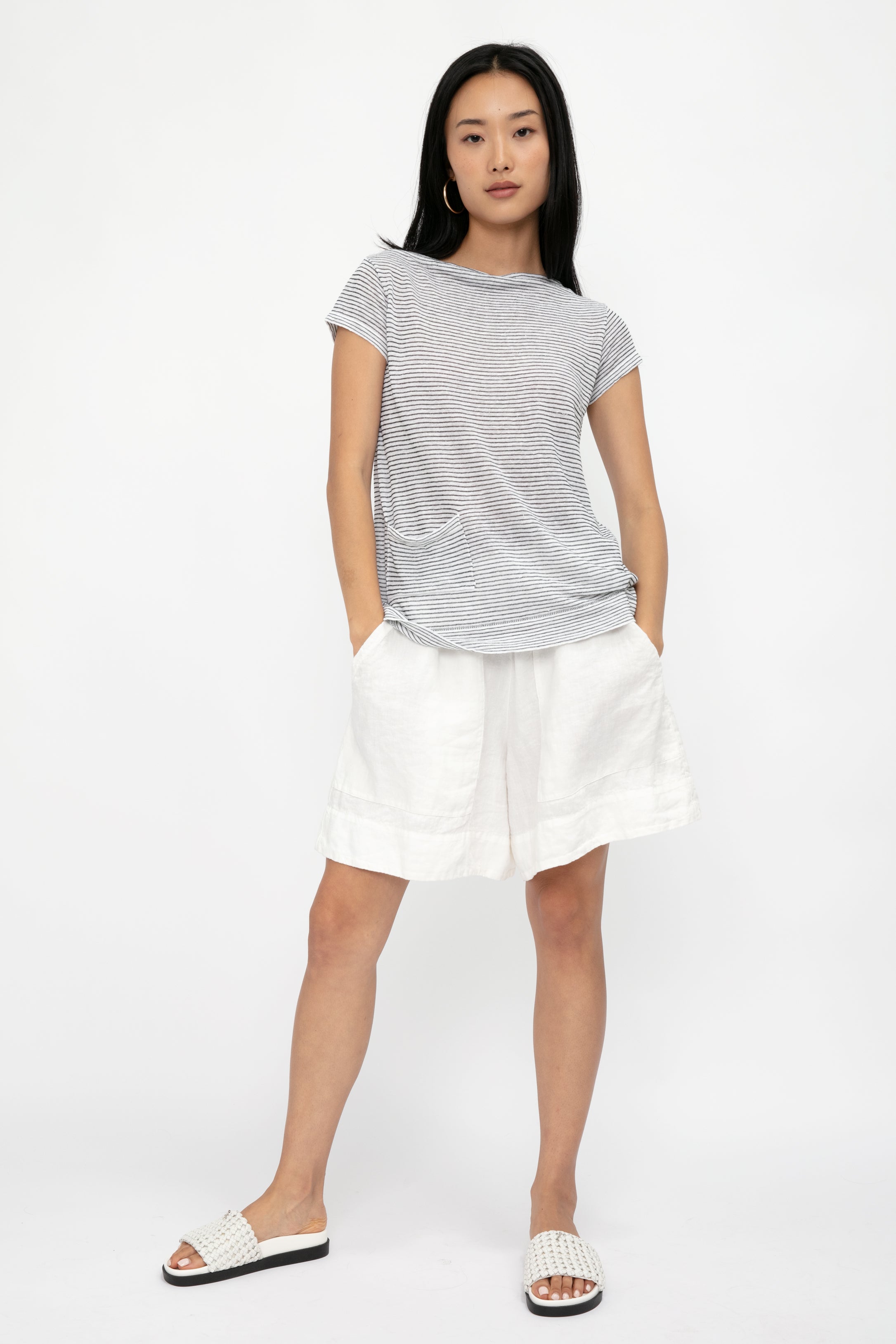 Cotton T-Shirt Top in Grey Stripe