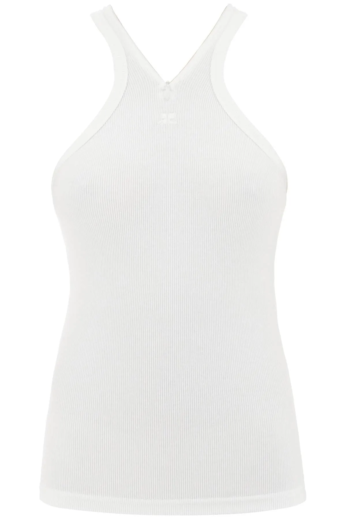 Courreges Ribbed Tank Top With Zipper On The Neckline   White