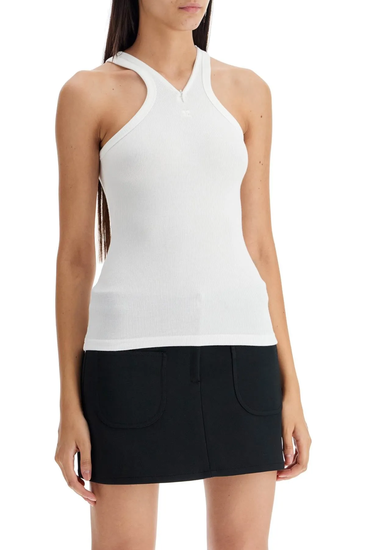 Courreges Ribbed Tank Top With Zipper On The Neckline   White