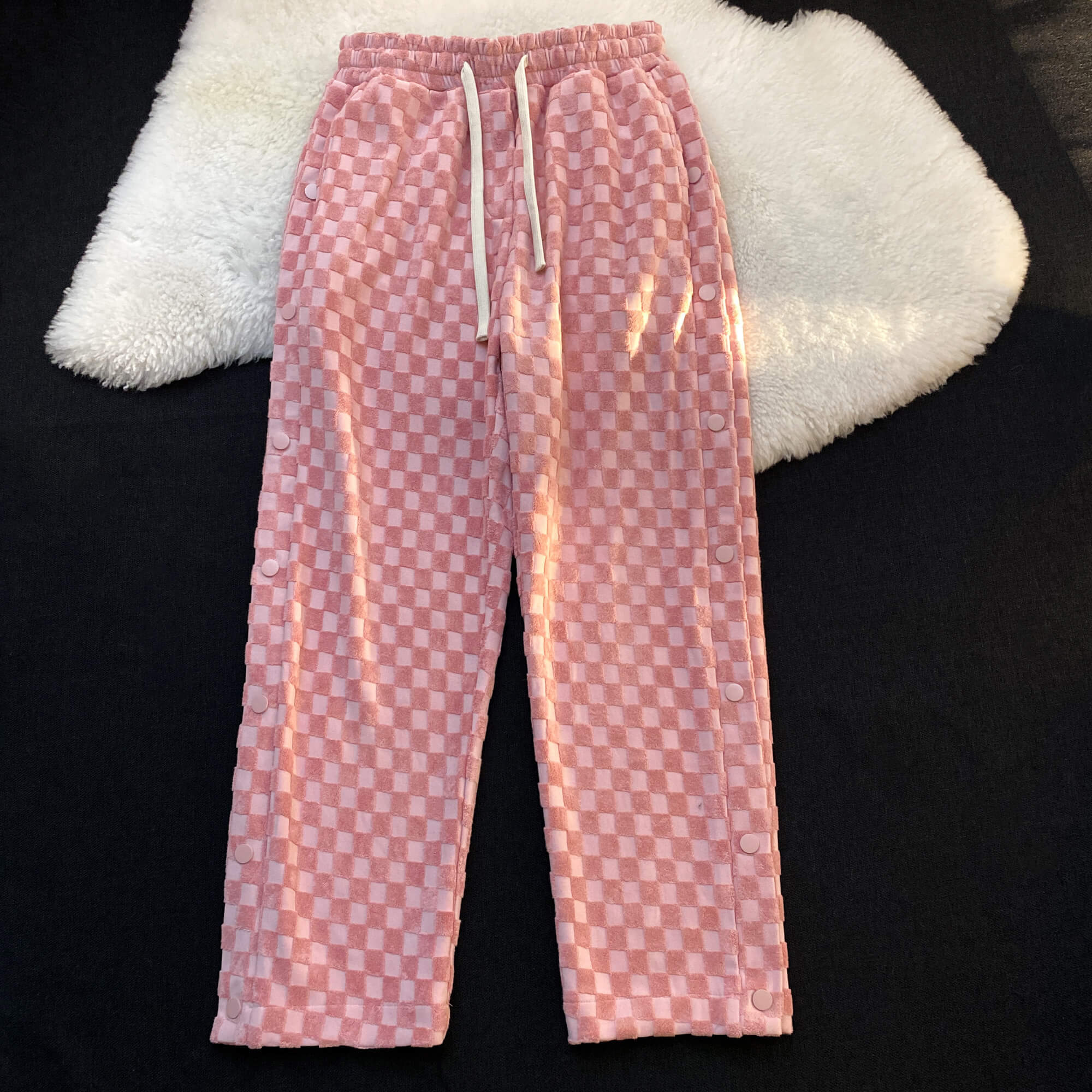 Cream pink checkerboard Plush straight pants by5011