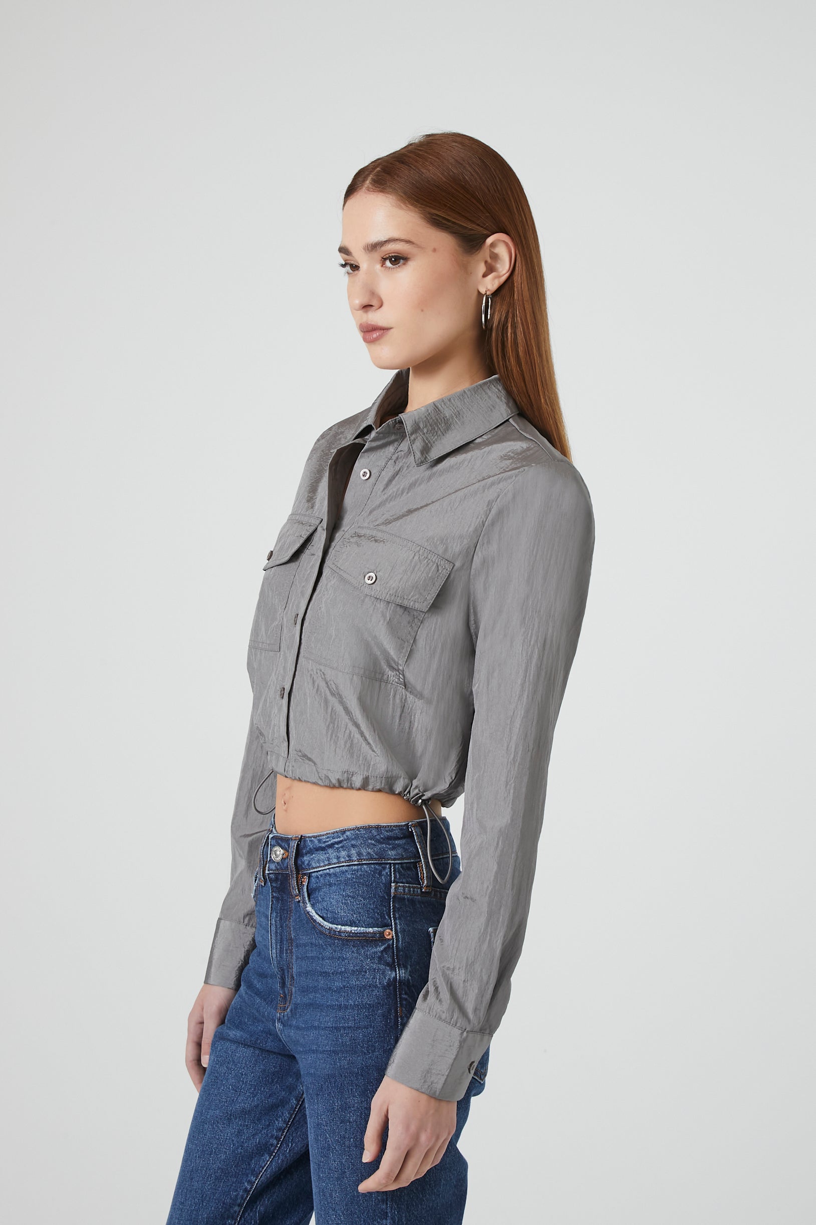 Cropped Toggle Drawstring Shirt