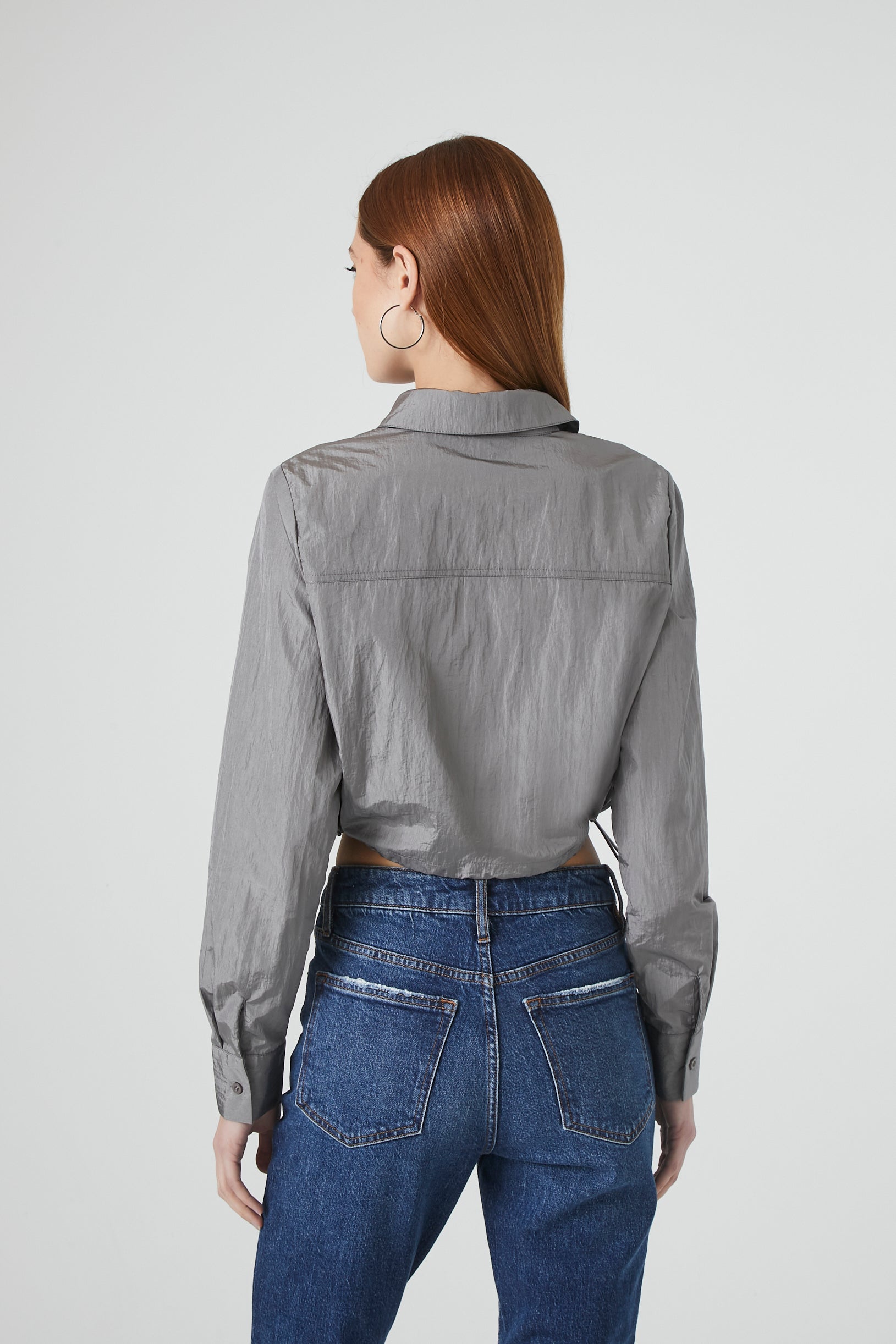 Cropped Toggle Drawstring Shirt