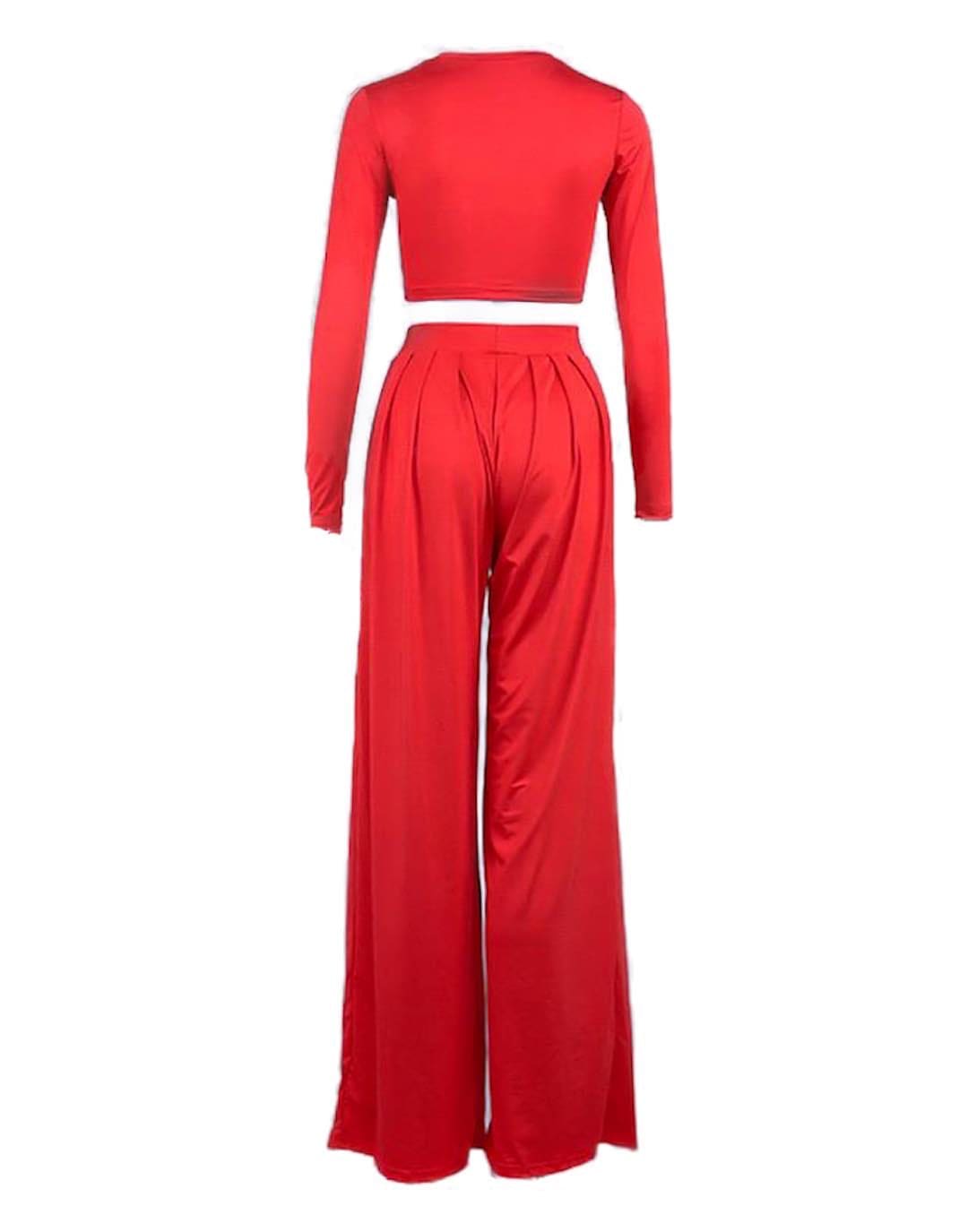 Cropped Top And Long Pleated Pants Two Piece Set