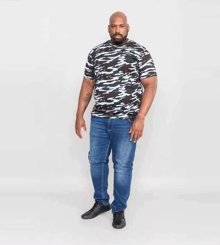 D555 Big Mens Storm Grey Camouflage Print T-Shirt (GASTON STORM)