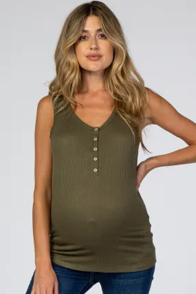 Dark Olive Ribbed Sleeveless Maternity Top