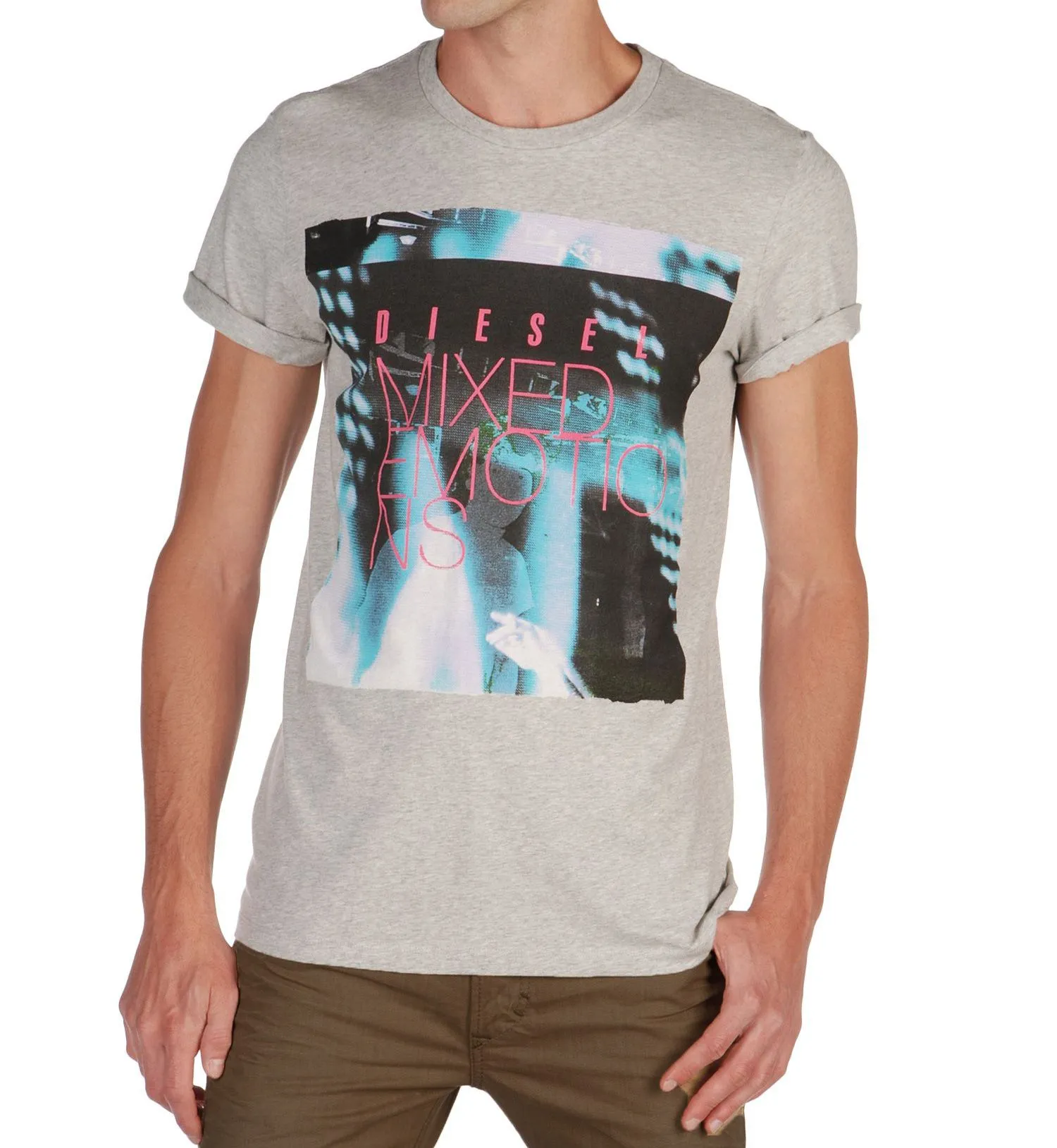 Diesel T-Mix Emotion Crew Neck Print T-shirt Grey