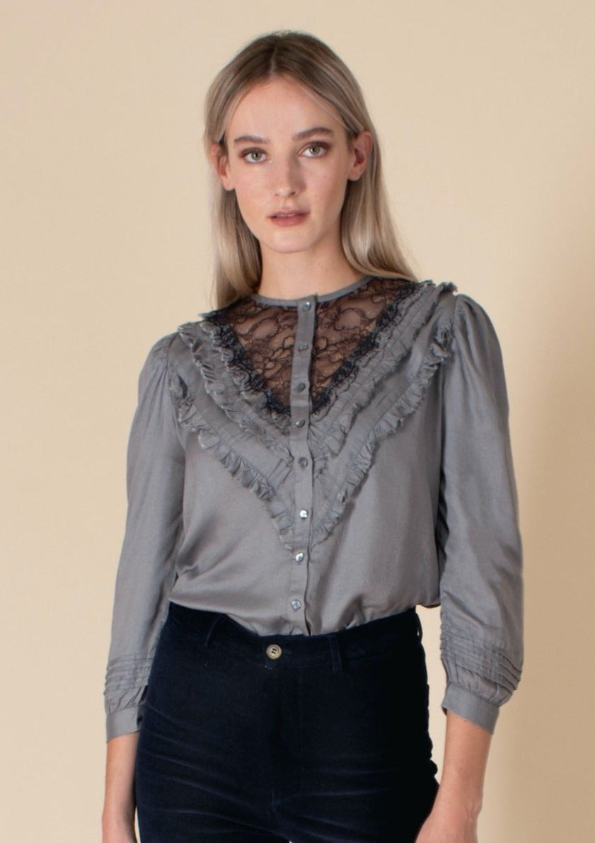 Doll grey blouse with lace insert