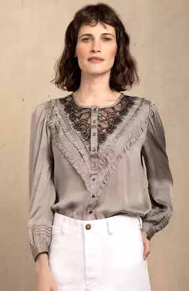 Doll grey blouse with lace insert