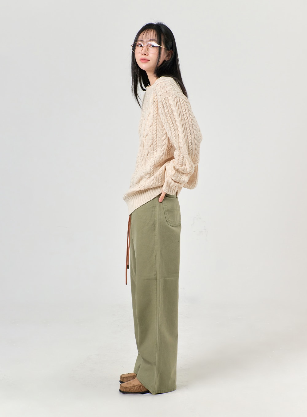 Drawstring Cotton Straight Pants OF405