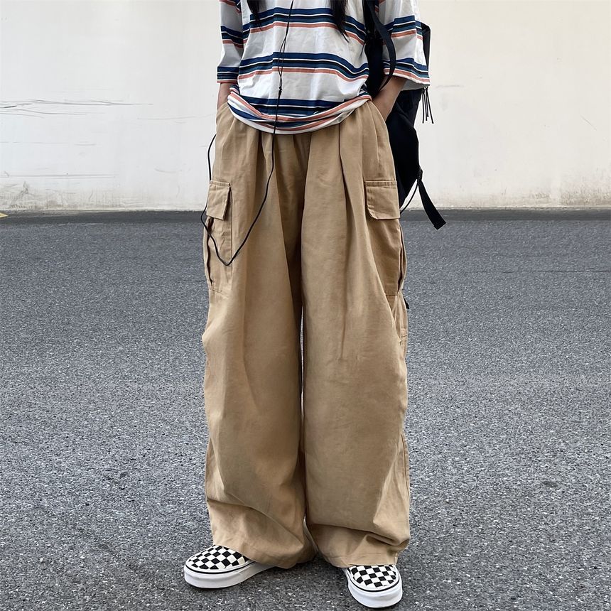 Elastic-Waist Wide-Leg Cargo Pants dd17